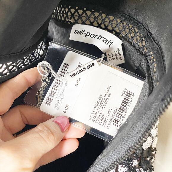 Self Portrait Black Tulle Floral Sequin Deco Tiered Dress NWT Size 2 MSRP $535 - Picture 10 of 13